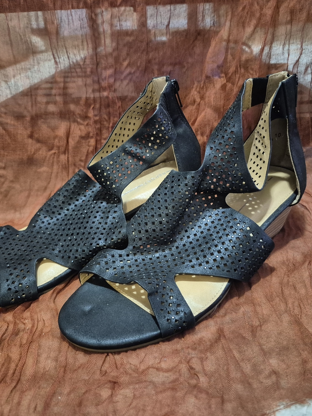 Report Black Perforated Open-Toe Heeled Sandals